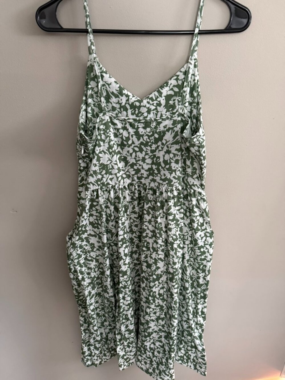 Green and white strappy floral dress with pockets